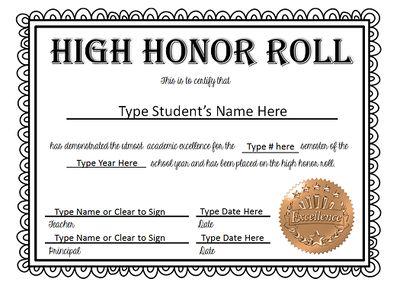 honor roll certificate