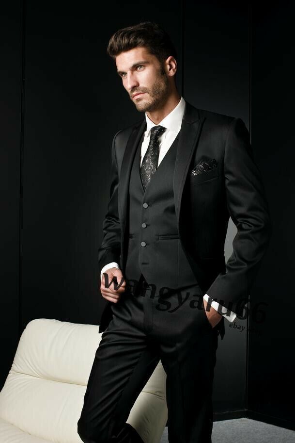 Men/'s Black Wedding Suit Formal 3 Piece Groom Tuxedos Leisure Suit Custom Made