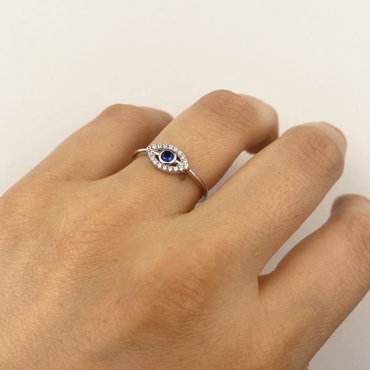 Anillo Ojo Turco Blue Circonitas Plata 14 54 Plata