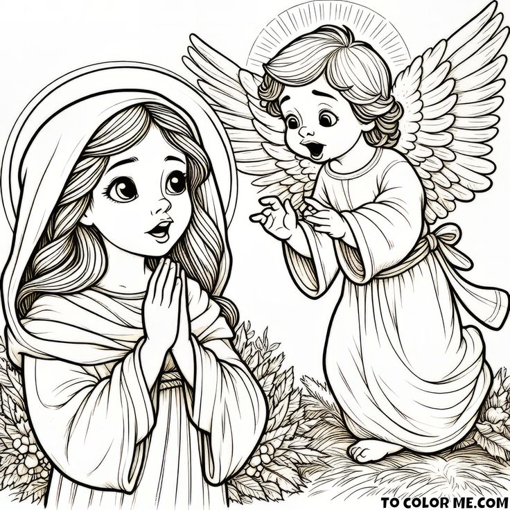 Divine Annunciation Coloring Page: Capture the Reverence of the Angel's