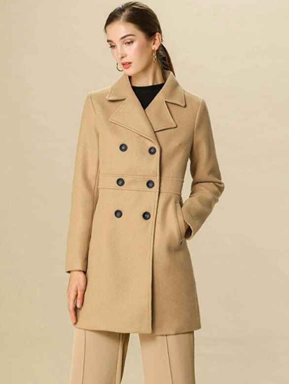 JSY Womens Vogue Overcoat Double Breasted Wool-Blend Lapel Pea Coat JSY Womens Vogue Overcoat Double Breasted Wool-Blend Lapel Pea Coat