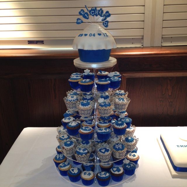 Giant Cupcake And Cupcakes For Wedding In Royal Blue Ivory Giant Cupcake And Cupcakes For Wedding In Royal Blue Ivory