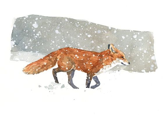 Red Fox Watercolor painting Art Print Red Colorado Art mountain Rustic decor