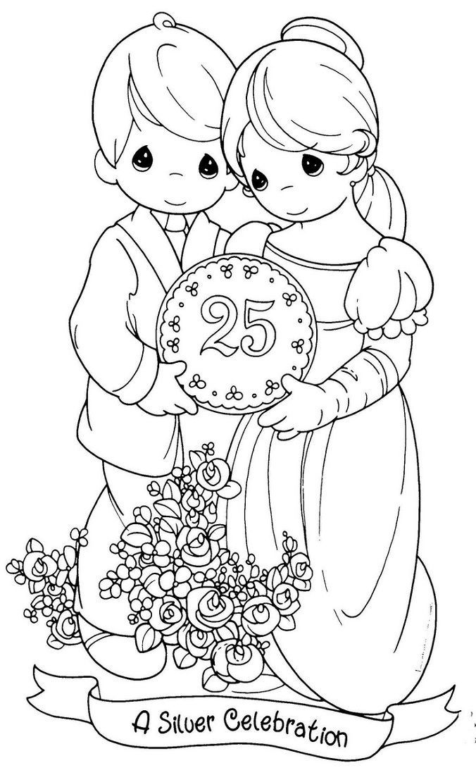 Happy Anniversary Coloring Page Cute Precious moments