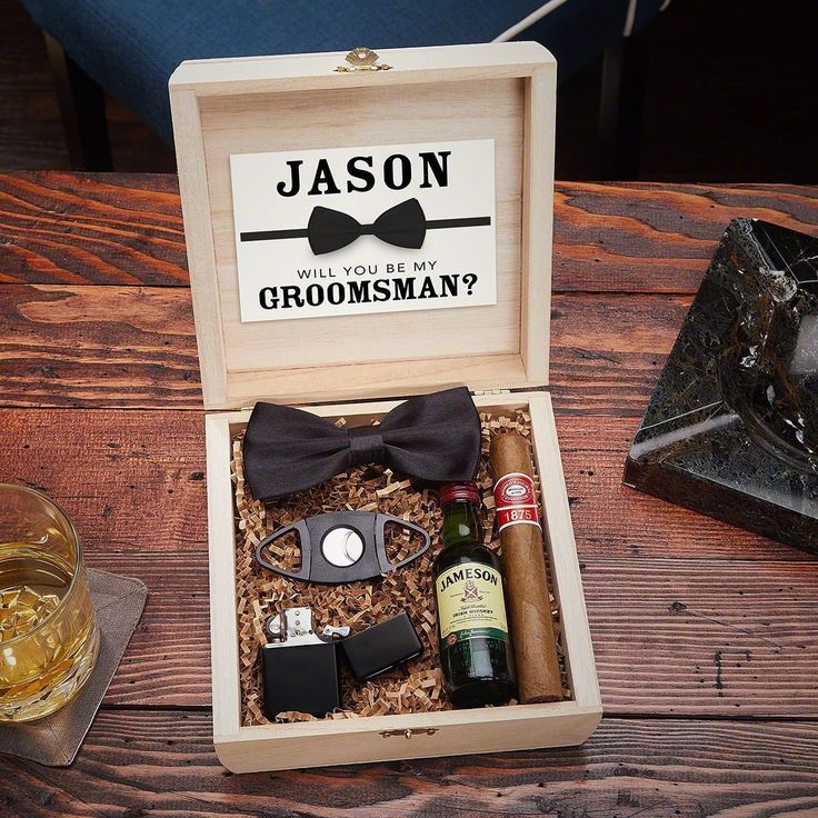Personalized Cigar Groomsman Gift Gift for Groomsmen Cigar Box with Accessories Custom Cigar Box Set Wedding Cigar Lighter and Cutter