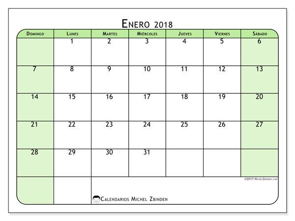 calendario mensual 2018 para imprimir