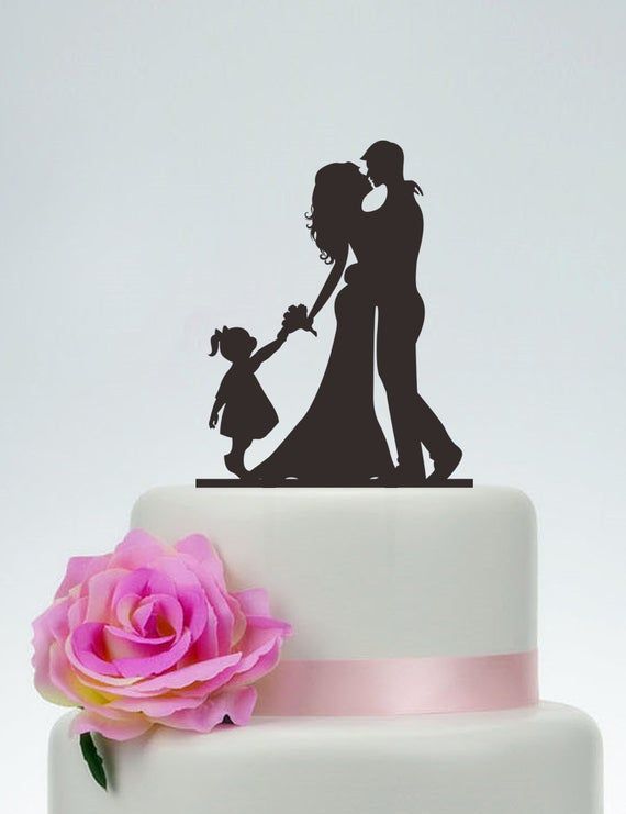 Family Cake Topper/_Bride /& Groom with little boy/_Custom wedding Cake Topper silhouette with last name and children/_Mr and Mrs topper