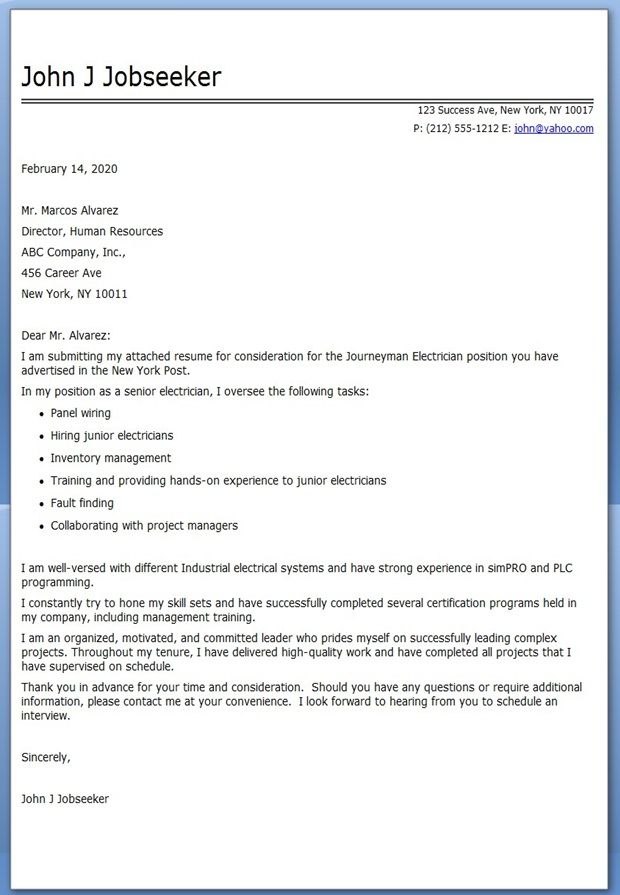 Apprentice Electrician Resume Sample Cover Letter Carpenter