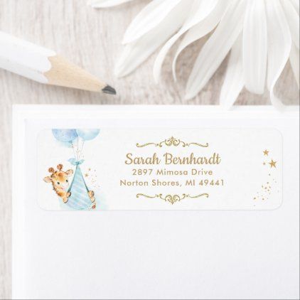 Cute Giraffe Boy Baby Shower Return Address Label | Zazzle.com | Baby boy shower, Baby shower ...