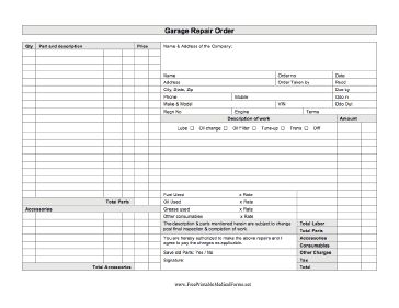 an auto mechanic can use this printable business form to printable work order forms