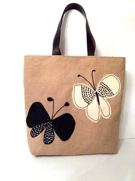 Black white butterflies handmade summer jute tote bag hand | Etsy Black white butterflies handmade summer jute tote bag hand | Etsy