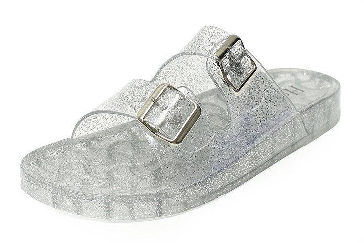 H2K Jelly-K Womens Glitter Jelly Slide Sandal Slip-On Flat Sandals Slippers with Adjustable Straps H2K Jelly-K Womens Glitter Jelly Slide Sandal Slip-On Flat Sandals Slippers with Adjustable Straps