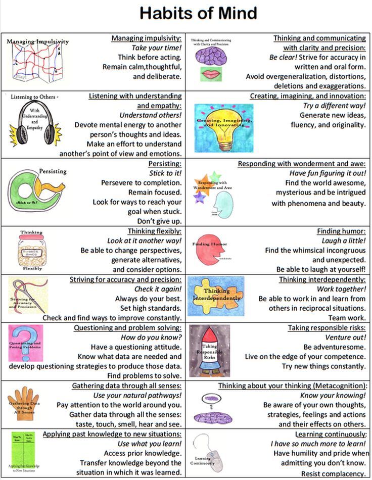 habits of the mind Teaching habits of mind – using habits of mind cards aim: to develop a broad understanding of each of the 16 habits of mind, and to develop students language skills in relation to the habits of mind. habits of the mind Teaching habits of mind – using habits of mind cards aim: to develop a broad understanding of each of the 16 habits of mind, and to develop students language skills in relation to the habits of mind.