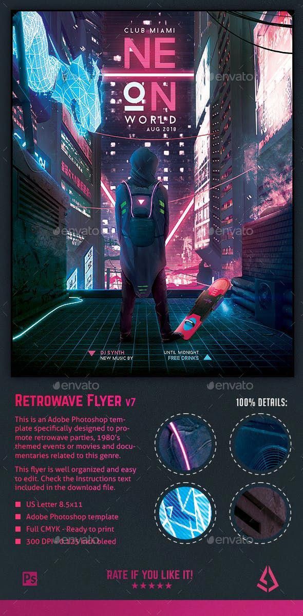 Synthwave Flyer V7 Cyberpunk World Retrowave Poster Template