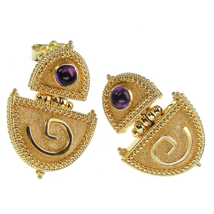 30 Best Gold Chandelier And Long Earrings Handmade Greek Jewelry 18k Gold Amethyst Hinged Earrings