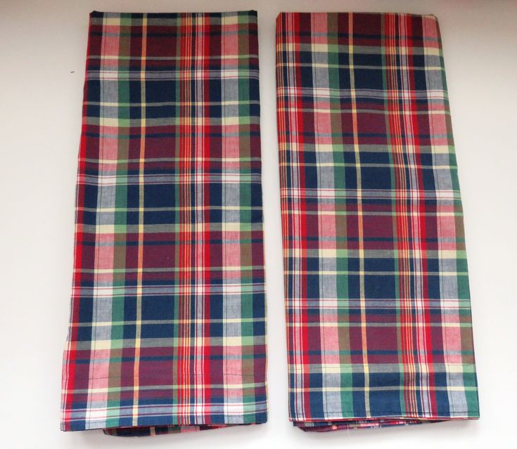 2 Ralph Lauren KING Pillow Shams Summer Cabin Lodge Garrison Plaid Madras Blue Red Yellow Green Vintage Ralph Lauren Bedding Linens
