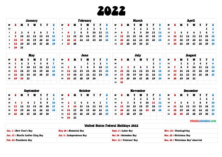 2022 calendar with holidays printable 6 templates calendar printables printable calendar template calendar template