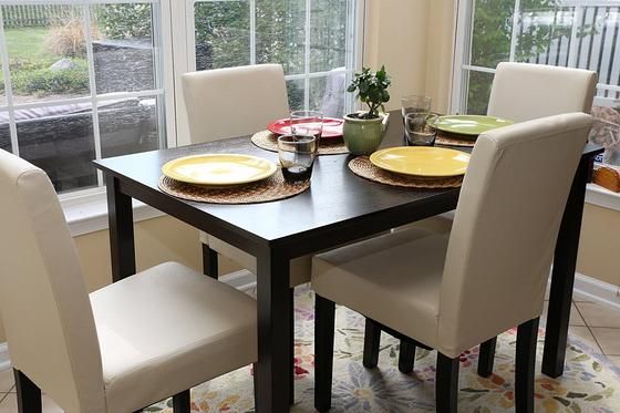 New Century 5 Pieces Ivory Faux Leather 4 Person Dining Table With New Century 5 Pieces Ivory Faux Leather 4 Person Dining Table With Chairs