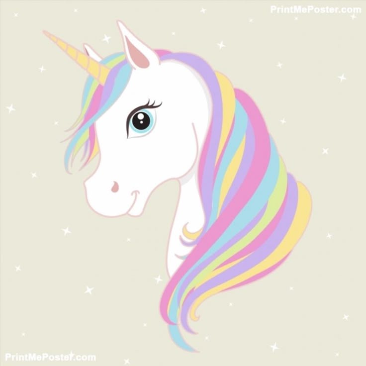 White Unicorn Vector Head With Mane And Horn On Starry Background Poster White Unicorn Vector Head With Mane And Horn On Starry Background Poster