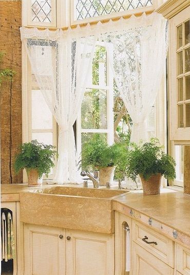 Beautiful Windows With Lace Curtains Over The Kitchen Sink Love Beautiful Windows With Lace Curtains Over The Kitchen Sink Love But Prob Wouldn T Work In My Future Home Kitchens