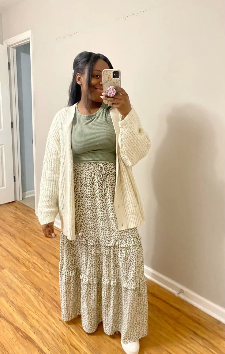 Green Floral Maxi Skirt with Green Top