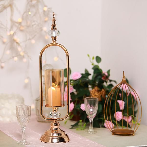 19 Gold Hurricane Votive Metal Candle Holder with Glass Tube and 2 Diamond Crystals 22 Efavormart Set of 2