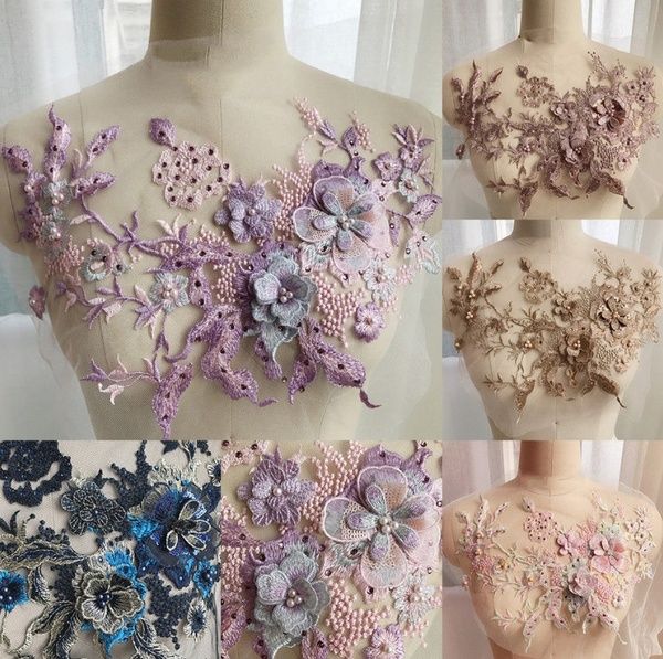3D Flower Embroidery Lace Bridal Applique Beaded Pearl Tulle DIY Wedding Dress 3D Flower Embroidery Lace Bridal Applique Beaded Pearl Tulle DIY Wedding Dress