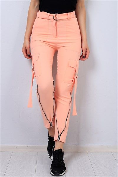 Pembe Paca Fermuarli Bayan Pantolon 14350b Pantolon Pembe Pamuk