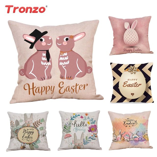 Tronzo Bunny Pillowcase 44x44cm Happy Easter Egg Decor Pillow Cover Easter