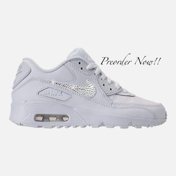 Swarovski Women's Nike Air Max 90 All White Sneakers Blinged Swarovski Women's Nike Air Max 90 All White Sneakers Blinged