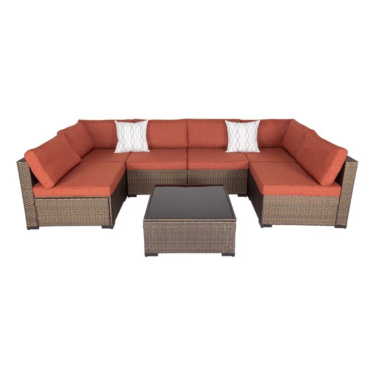 Kinbor 7pcs Outdoor Wicker Rattan Patio Furniture Sectional Sofa Set Golden Black Gradients Com Kinbor 7pcs Outdoor Wicker Rattan Patio, Outdoor Furniture Wicker Sectional Sofa