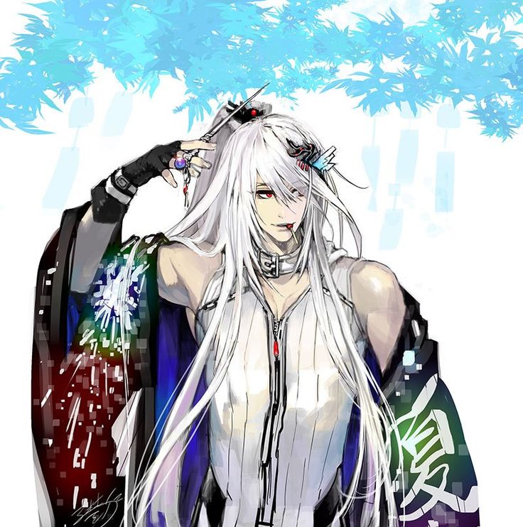 Long white haired anime boy