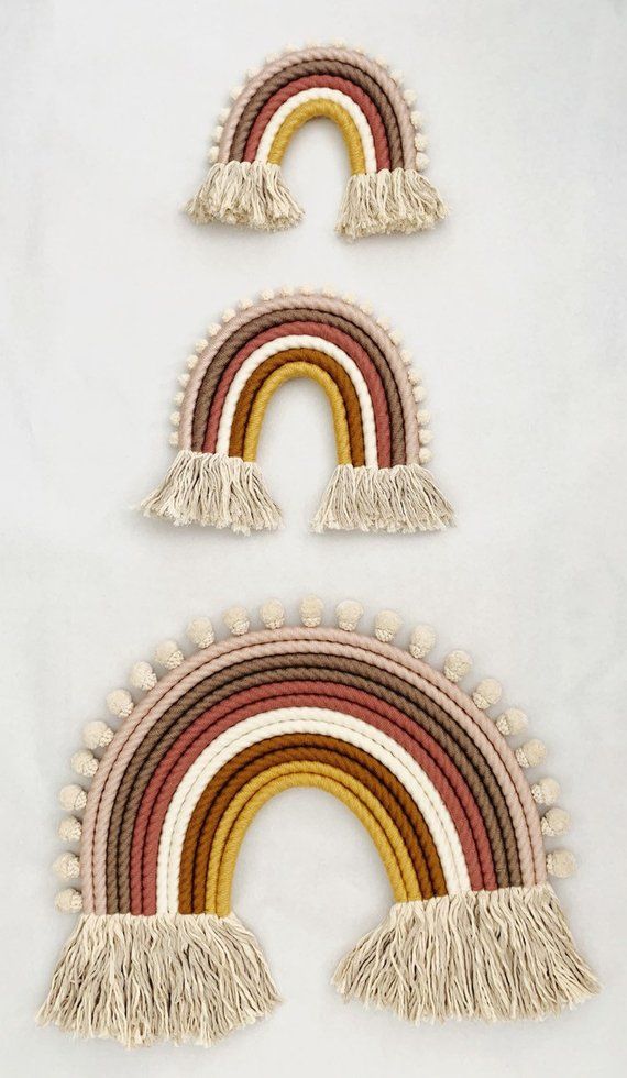 Wooden Rainbow Wall Hanging Macrame Boho Style Tag Sign Door Tag Baby Announcement sign Kidsroom Decor