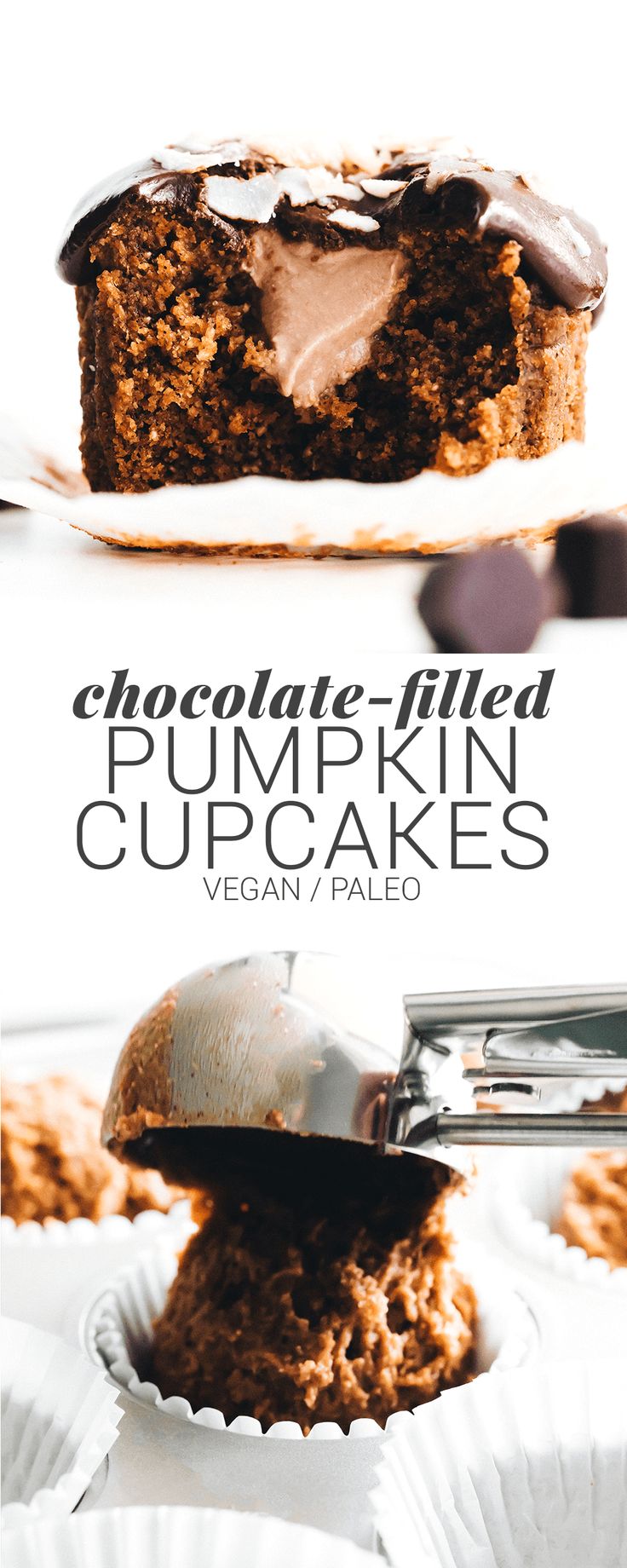 Chocolate-Filled Pumpkin Cupcakes (vegan + paleo) | Feasting on Fruit