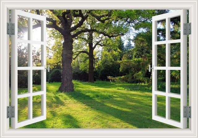 3D Forest Morning Tree light Window View Removable Wall Sticker Vinyl Home Decal
