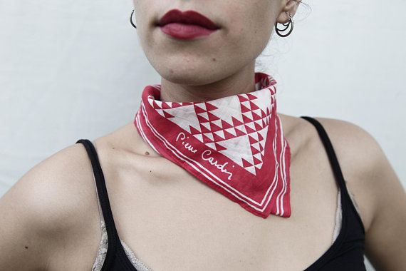 This Beautiful And Original Pier Cardin Scarf Has A Red And White Triangles Pattern And The Brand Name In One Corner Perfect For A Summer Look Condition In E