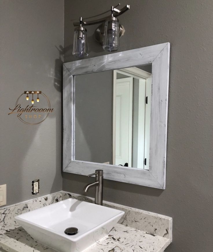 White Whitewash Mirror Wood Framed Rustic Bathroom Wall Vanity Baby Room Small Large Frames Wood Framed Mirror, Rustic White Mirror For Bathroom