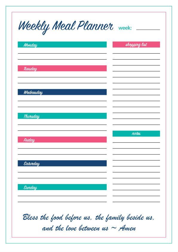 Free printable meal planner: plan your family meals and use this meal plan for healthy eating. Implement all those family dinner ideas with these monthly and weekly meal plan templates.