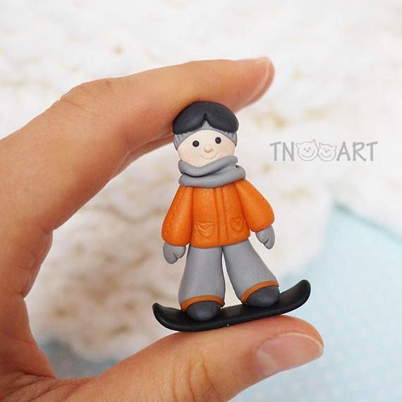 Snowboarder Boy Brooch Handmade Polymer Clay Jewelry Cute
