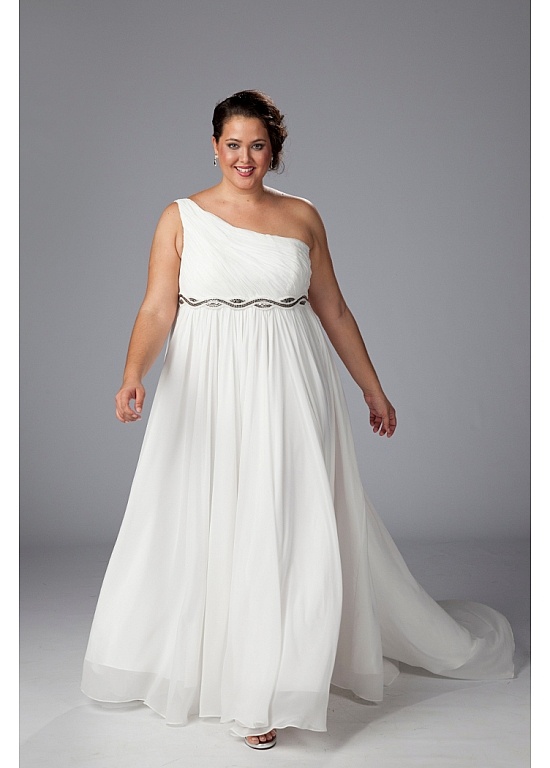 47 Best Elegant Plus Size Wedding Dresses Images On Pinterest Chiffon A Line One Shoulder Neckline Plus Size Wedding Dress