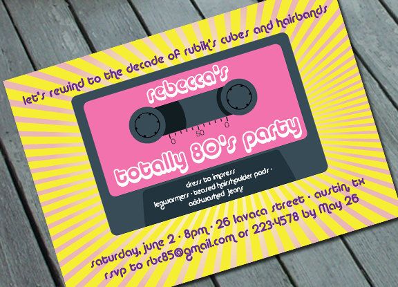 totally 80 s party invitation digital printable file printing