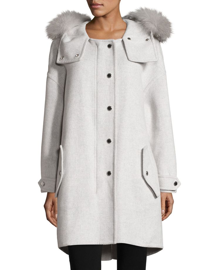 Burberry Meldonbridge Wool Coat With Fur Trim Hood Zip Burberry Meldonbridge Wool Coat With, Long Wool Coat With Fur Trimmed Hoodie