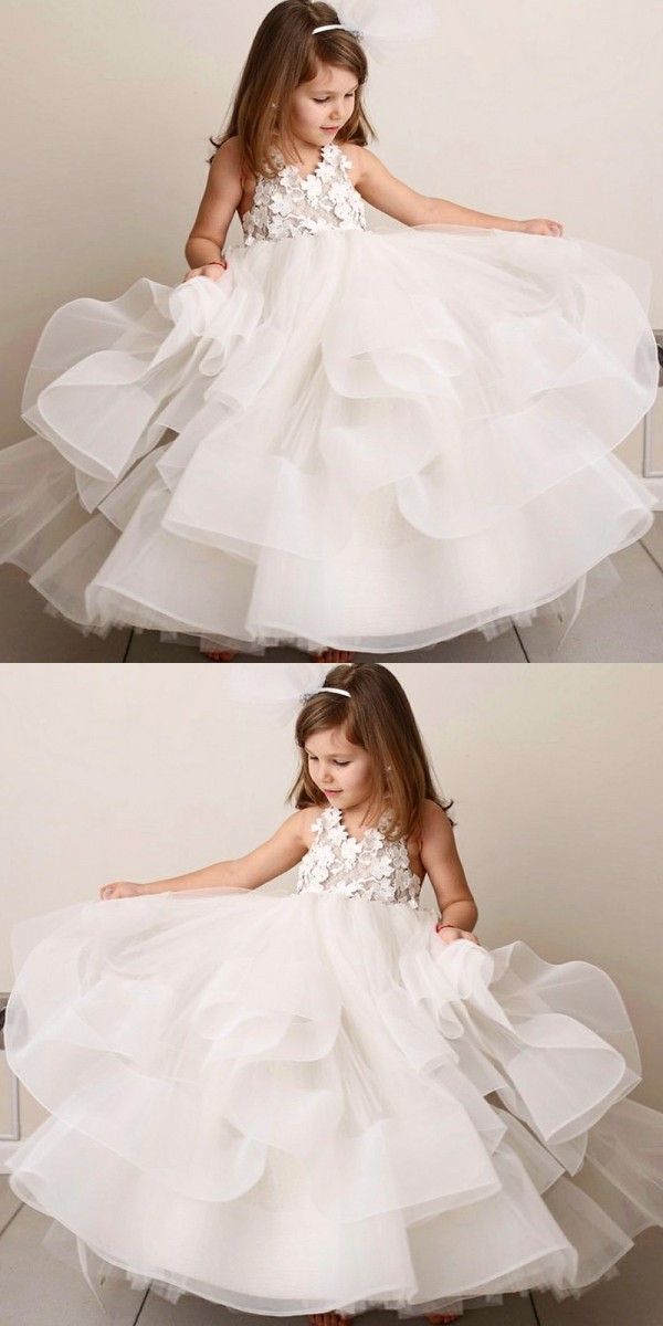 Cute Flower Girl Dresses Tutu Tiered White Flower Girl Dresses