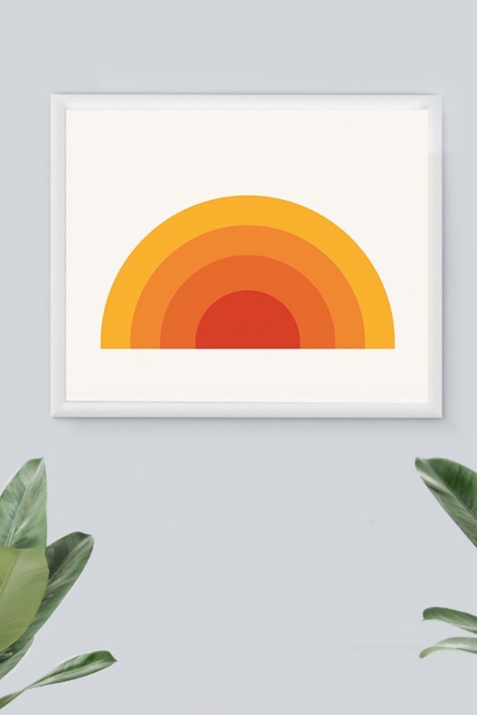 Rising Sun, 51x60 Vintage Sun and Moon Tapestry Retro 70s Rainbow Sunrise Sunset Minimal Geometric Grunge Abstract Art Print Boho Wall Hanging Hippie Meditation Celestial Bohemian Decor for Dorm Living Room Nursery Bedroom