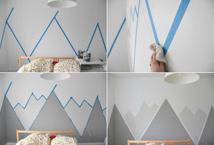dessin montagne geometrique-decoration-murale-chambre-etapes