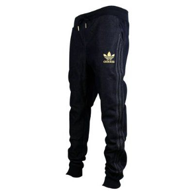 Mens Adidas Originals Cuffed Denim Blue Jeans Tracksuit Bottoms Pants Joggers L
