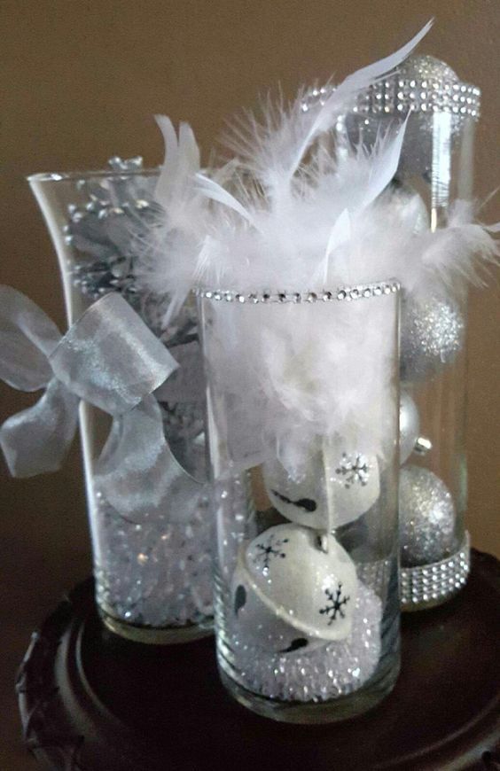 Winter Wonderland Wedding Reception Centerpiece Decor Silver Glitter Christmas Bridal Ornaments Feathers Diamonds Ribbon Party Vase Set Of 3 Winter Wonderland Wedding Reception Centerpiece Decor Silver Glitter Christmas Bridal Ornaments Feathers Diamonds Ribbon Party Vase Set Of 3