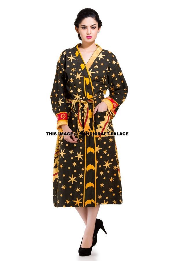 Womens Long Kimono Dressing Gown Bath Robe Indian Dress Lingerie Nightdress New