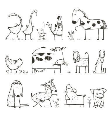 Lustige Cartoonfarm-Haustierskizzen von Popmarleo auf VectorStock