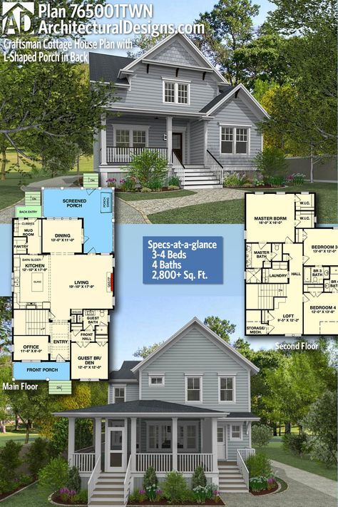 Architectural Designs House Plan 765001TWN gives you 3-4 beds, 3 baths and over ...